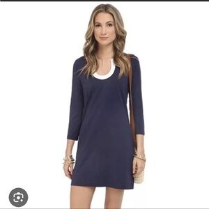 Lilly Pulitzer Marlina navy and white Pima cotton 3/4 sleeve mini dress